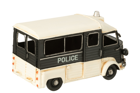 Obiect decorativ, Autobuz de politie din metal antic, negru/alb-galbui [1]