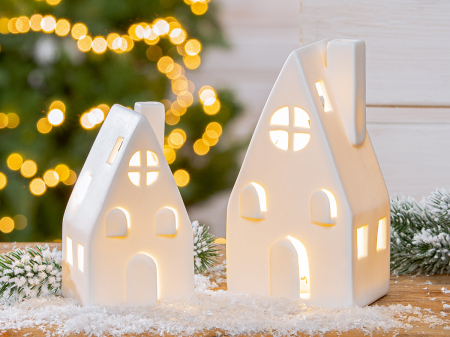 Obiect decorativ (LED), Casa, "Windo", Ceramica, alb, PU 6, L. 7,5 cm, L. 8,5 cm, H 16 cm [1]