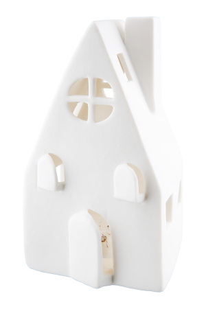Decoratiuni - Obiect decorativ (LED), Casa, "Windo", Ceramica, alb, PU 6, L. 7,5 cm, L. 8,5 cm, H 16 cm