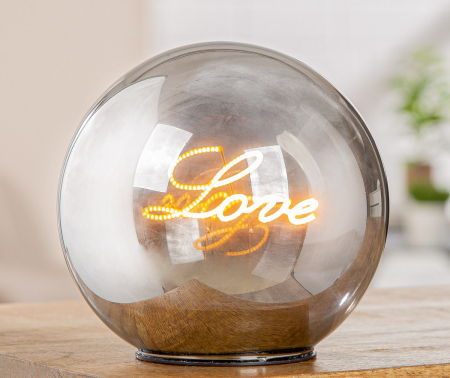 Obiect decorativ (LED), rotund, motiv inimă, sticlă, argintie, PU 2, H 14 cm, D 15 cm [2]