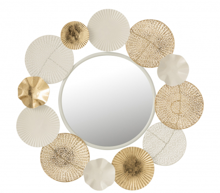 Oglinzi - Oglinda Circles, Metal, Alb/Auriu, 67.5x4x67.5 cm