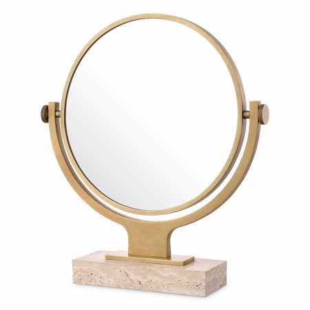 Oglinzi - Oglindă de masă Briançon travertin, finisaj din alamă cu aspect vintage, Dims: Ø 40 | W. 30 | D. 12 | H. 56  (CM)