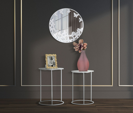 Oglinzi - Oglinda de perete Butterfly, fier/MDF/oglinda, alb/auriu, 62.5X2.3 cm