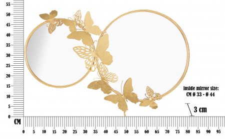 Oglinda de perete Double Farfalle, Fier/Oglinda/MDF, Auriu, 52.5x81x3 cm [5]