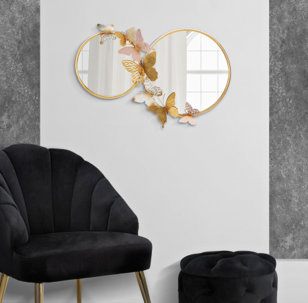 Oglinzi - Oglinda de perete Double Farfalle, Fier/Oglinda/MDF, Multicolor, 52.5x81x3 cm