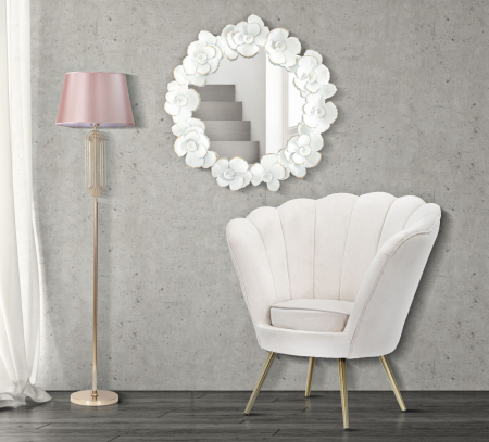 Oglinzi - Oglinda de perete Flower,fier/oglinda/MDF, alb/auriu, 82X2.6X85.5 cm