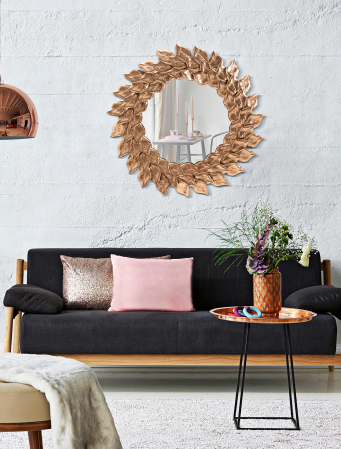 Oglinzi - Oglinda de perete Glam Petal Rame, Fier/Oglinda/MDF, Aramiu, 73x73x5 cm