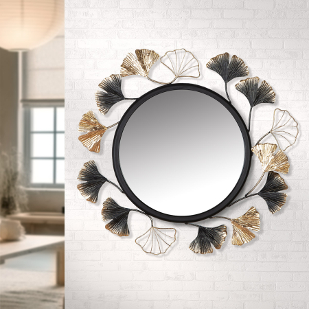 Oglinzi - Oglindă, „Ginkgo“, Motiv floral, Metal, D 47 cm