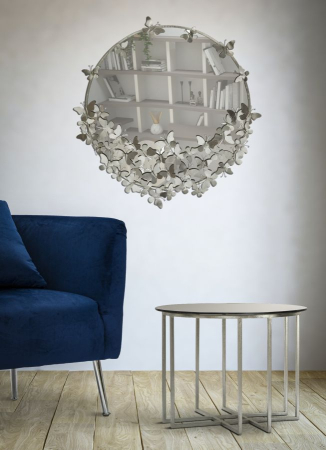 Oglinda rotunda argintie cu fluturi cm ø 91x3x94 [5]