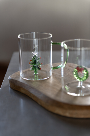 Pahar de Craciun din sticla transparent/multicolor