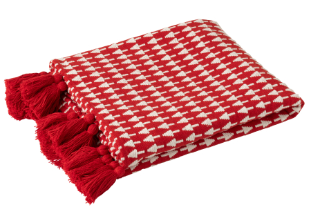 Textile Craciun - Patura de Craciun cu brazi, bumbac, rosu/alb