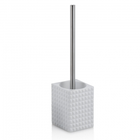 Accesorii baie - Perie de toaleta cu suport NAAMA, Rasina/Metal, Alb, 9.5x9.5x37 cm