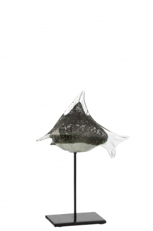 Mare si soare - Decoratiune Peste, Sticla, Gri, 23x8x30 cm