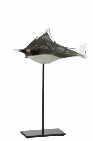 Mare si soare - Decoratiune Peste, Sticla, Gri, 26x8x40 cm