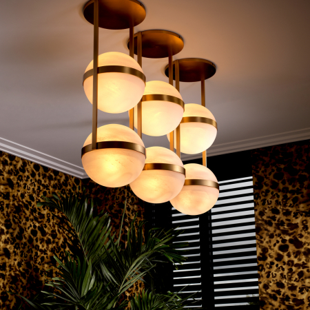 Lustre - Plafoniera Dover, finisaj din alamă cu aspect vintage, Dims: W. 38 | D. 36 | H. 105  (CM)