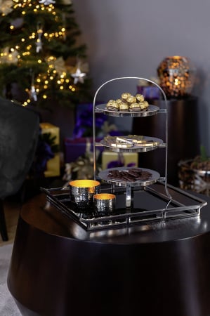 DINING - PLAT, Support 3 niveluri pentru farfurii cu diametrul de 27 cm, nichel, 35x26 cm, h.45 cm