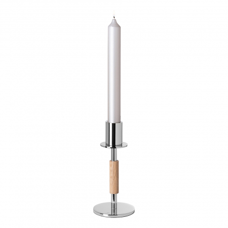 DECORATIUNI - PORTERO, Candelabru, Stejar, lucios, maro, argintiu, H 20 cm, D 9 cm