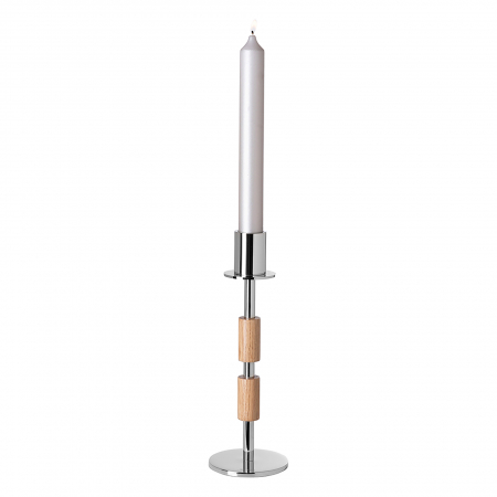 DECORATIUNI - PORTERO, Candelabru, Stejar, lucios, maro, argintiu, H 28 cm, D 9 cm