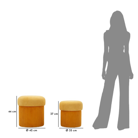 Puf cu spatiu depozitare Aspen mustar set 2 buc cm ø 42x44-35x37 [7]