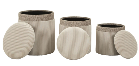  Puf cu spatiu depozitare, crem, set de 3 piese, ø 40,5x49,5-35x42-31x38 cm [3]