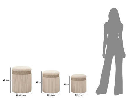  Puf cu spatiu depozitare, crem, set de 3 piese, ø 40,5x49,5-35x42-31x38 cm [8]