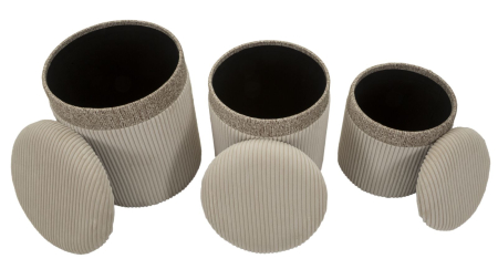  Puf cu spatiu depozitare, crem, set de 3 piese, ø 40,5x49,5-35x42-31x38 cm [5]
