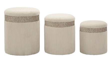 SALE % -  Puf cu spatiu depozitare, crem, set de 3 piese, ø 40,5x49,5-35x42-31x38 cm