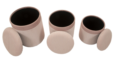 Puf cu spatiu depozitare, roz, set de 3 piese, cm ø 40,5x49,5-35x42-31x38 [6]