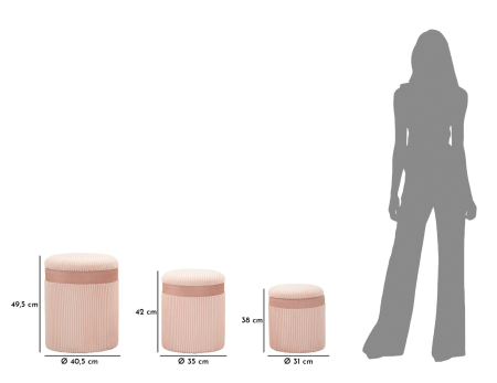 Puf cu spatiu depozitare, roz, set de 3 piese, cm ø 40,5x49,5-35x42-31x38 [9]