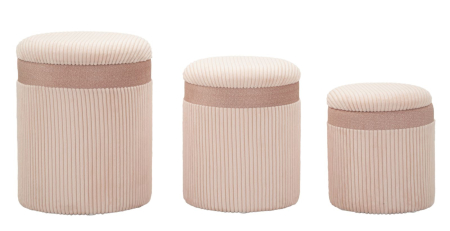 SALE % -  Puf cu spatiu depozitare, roz, set de 3 piese, cm ø 40,5x49,5-35x42-31x38
