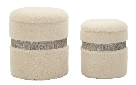 SALE % - Puf cu spatiu depozitare Saint-Moritz crem, set 2 buc cm ø 40x47-32x38