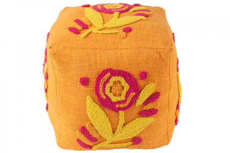 Puf Patrat Floare, Bumbac, Portocaliu/Roz/Galben [1]
