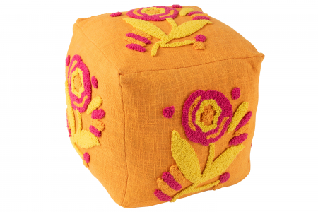 Puf Patrat Floare, Bumbac, Portocaliu/Roz/Galben SALE % - Puf Patrat Floare, Bumbac, Portocaliu/Roz/Galben