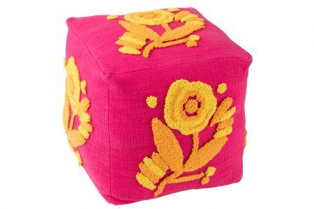 Puf Patrat Floare, Bumbac, Roz/Portocaliu/Galben SALE % - Puf Patrat Floare, Bumbac, Roz/Portocaliu/Galben