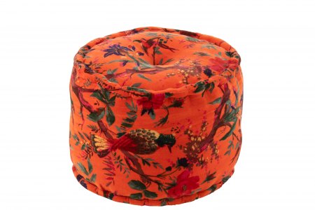 SALE % - Puf Rotund Pasari/Flori, Bumbac, Catifea, Portocaliu