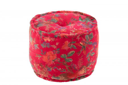 SALE % - Puf Rotund Pasari/Flori, Bumbac, Catifea, Roz