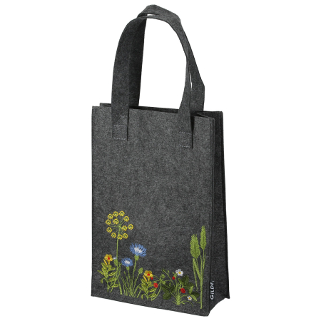 SALE % - Punga cadou, "Wild Flowers", Motiv floral, Fetru, gri inchis, L. 8 cm, l. 20 cm, H. 30 cm