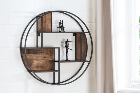 Rafturi - Raft de perete Libri, Lemn/Metal, Maro/Negru, 80x80x16 cm