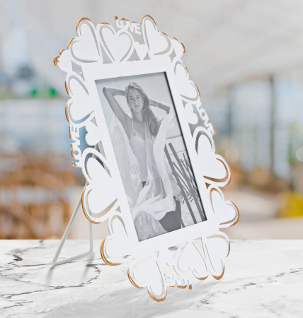 Rame foto - Rama foto, Fier/Sticla, Alb/Auriu, 27,7x25x14,5 cm