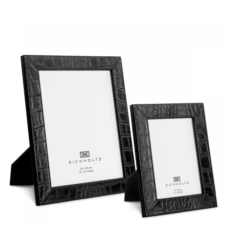 DECORATIUNI - Ramă foto, Scaleo din piele neagră croco în relief, set de 2