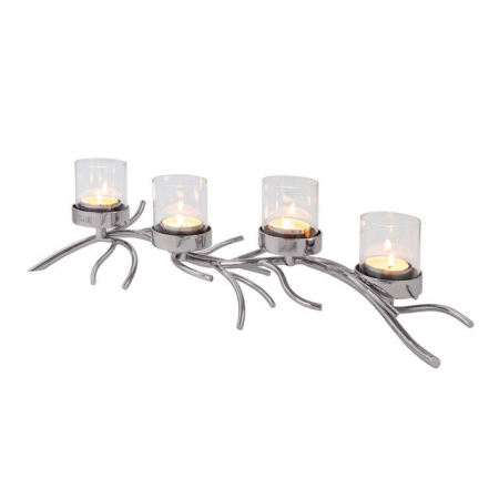 DECORATIUNI - RAMUS/maxi-suport lumanare,  4flm,  include sticla,  placata cu nichel/h.10,  l.66 cm