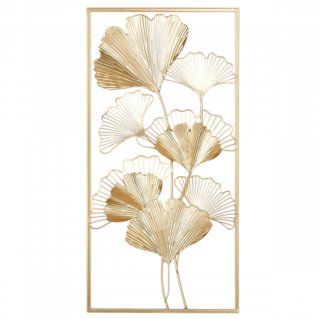 DECORATIUNI - Relief de perete, dreptunghiular, Golden Ginkgo, motiv Ginkgo, Metal, auriu, PU 2, L. ,8 cm, L. 30 cm, H. 60 cm
