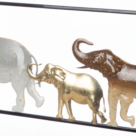 Relief de perete, dreptunghiular, Savannah, Motiv elefant, Metal, maro, auriu, gri, PU 1, L. 2 cm, L. 61 cm, H. 25 cm [3]