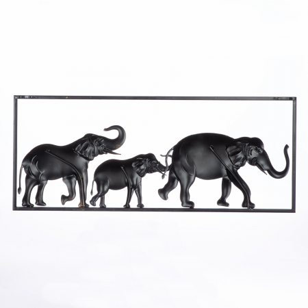 Relief de perete, dreptunghiular, Savannah, Motiv elefant, Metal, maro, auriu, gri, PU 1, L. 2 cm, L. 61 cm, H. 25 cm [1]