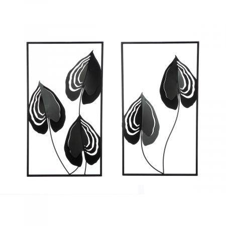 SALE % - Relief de perete, Dubia, Motiv frunze, Metal, negru, PU 4, 2 buc. asortate, L. 1,5 cm, L. 30 cm, H. 55 cm