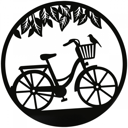 Relief de perete, rotund, motiv bicicletă, metal, negru, PU 2, L. 2 cm, D. 60 cm [3]