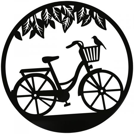 Relief de perete, rotund, motiv bicicletă, metal, negru, PU 2, L. 2 cm, D. 60 cm SALE % - Relief de perete, rotund, motiv bicicletă, metal, negru, PU 2, L. 2 cm, D. 60 cm