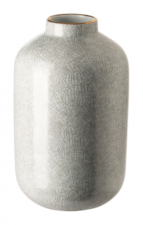VAZE SI GHIVECE - ROY, Vază, porțelan, gri deschis, margine aurie, h.21 cm, d.12 cm
