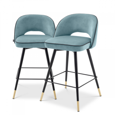Scaune de bar - Scaun counter, Cliff savona, catifea albastra, set de 2