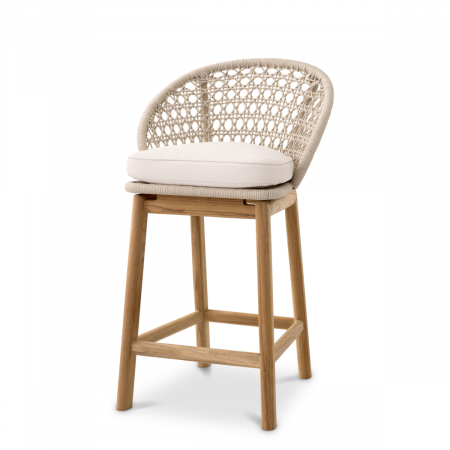 TERASA SI GRADINA - Scaun counter, de exterior Trinity crem, țesătură flores off-white, Dims: W. 53.5 | D. 41 | H. 92 | SD. 42.5 | SH. 69  (CM)
